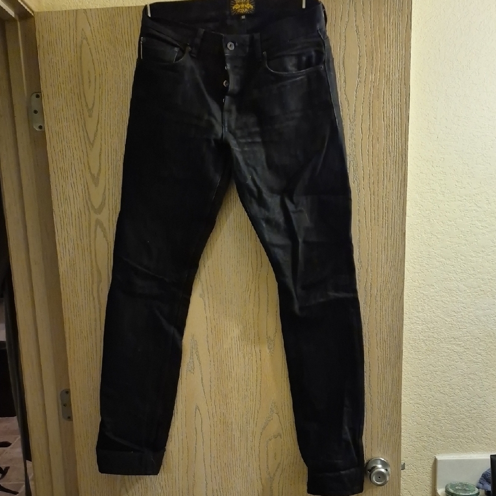 Brave Star Men's black raw denim slim jeans